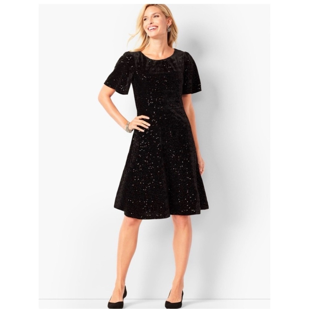 RSVP by Talbots Black Velvet Sequin A-Line Dress Fit Flare Cocktail XL